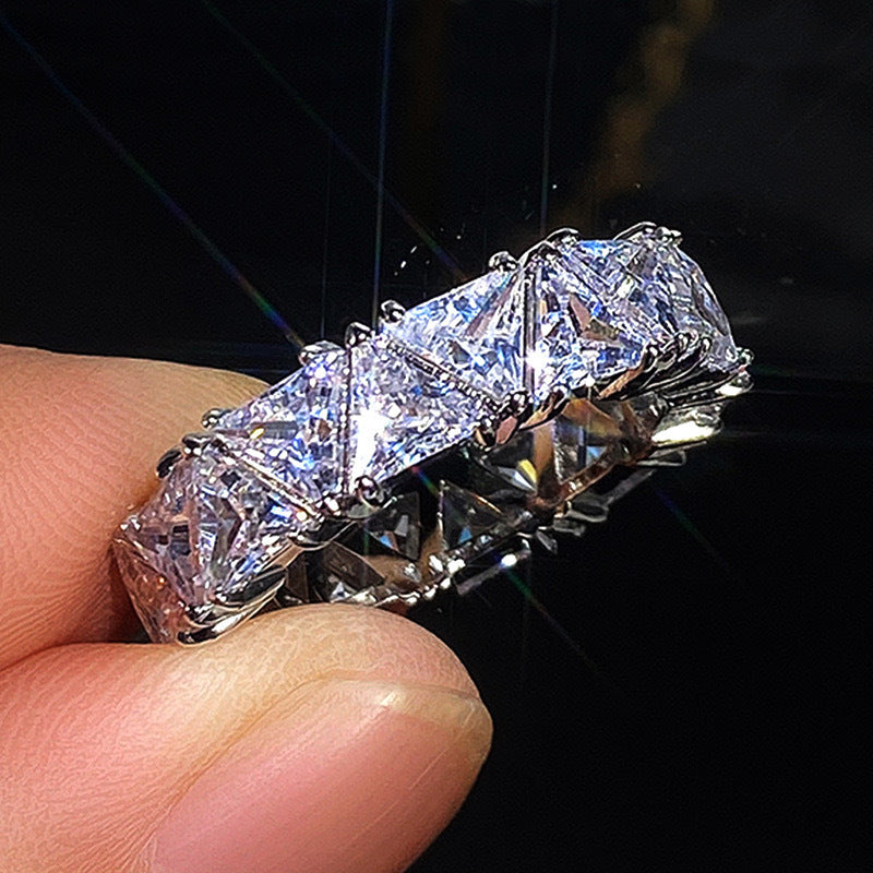 Triangle Zircon Ring with Full Diamond Inlay