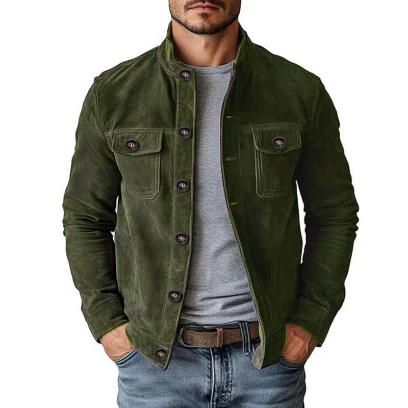 Mens Faux Suede Casual Jacket Stand Collar