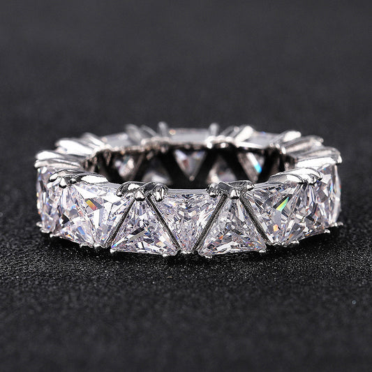 Triangle Zircon Ring with Full Diamond Inlay