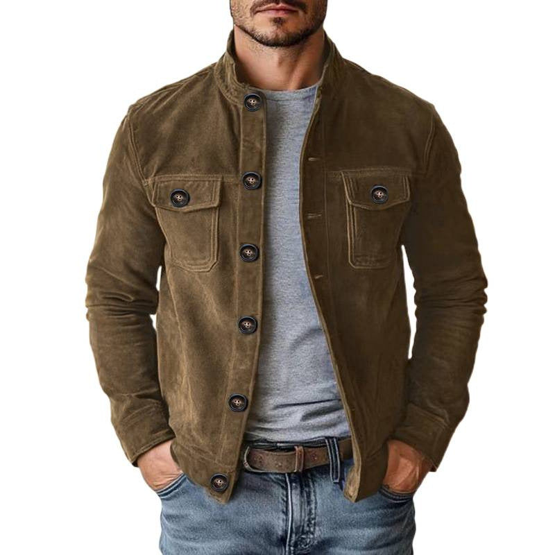 Mens Faux Suede Casual Jacket Stand Collar