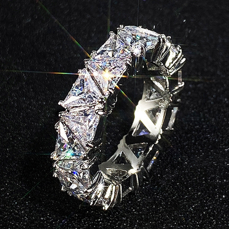 Triangle Zircon Ring with Full Diamond Inlay